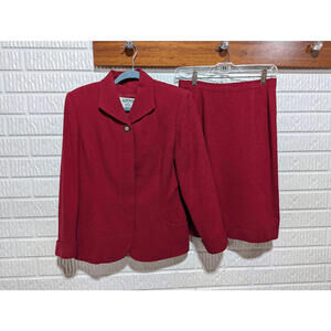 Kaspar 6P Red 2 Piece Wool Skirt Suit Single Breasted Jacket